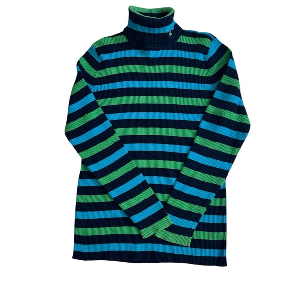 Lauren Ralph Lauren Striped Cowl Sweater - Black, Blue, and Green - Picture 2 of 7